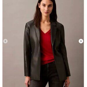 Calvin Klein Faux Leather Slim Fit Blazer